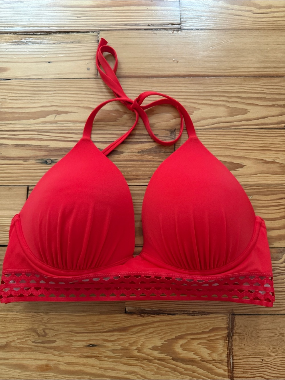 Shade & Shore Two-Tone Red Halter Bikini Top